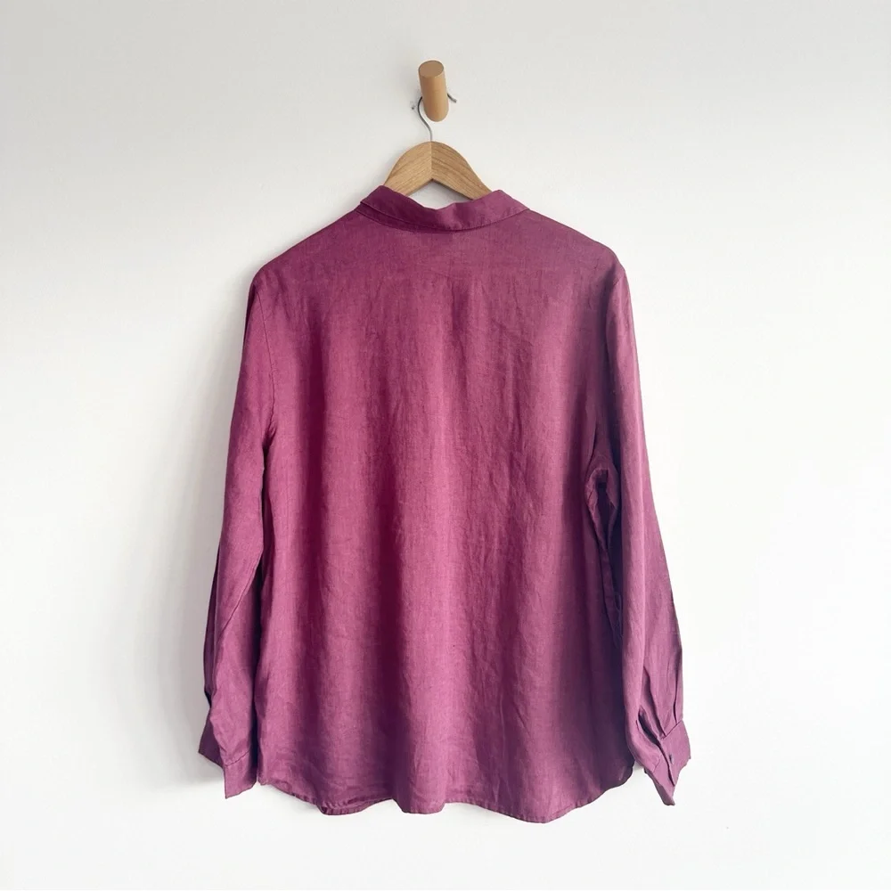 J. Jill Linen Top Button Front Long Sleeve Mauve Medium - Picture 3 of 7